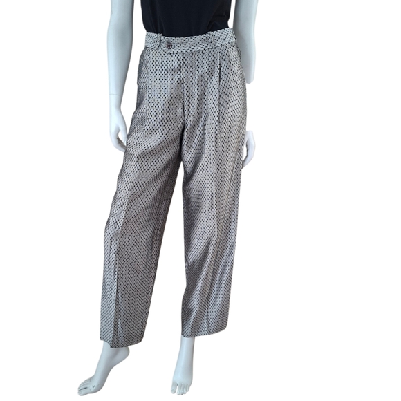 Vintage Scenario Women's Wool metallic Silver and black geometric pattern pants - Picture 2 of 16